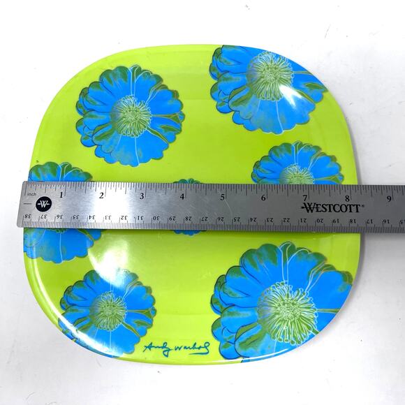 Andy Warhol Melamine Plates Set of 4 Salad 8.25" Green Blue Tacoma Flower Floral - Picture 6 of 6